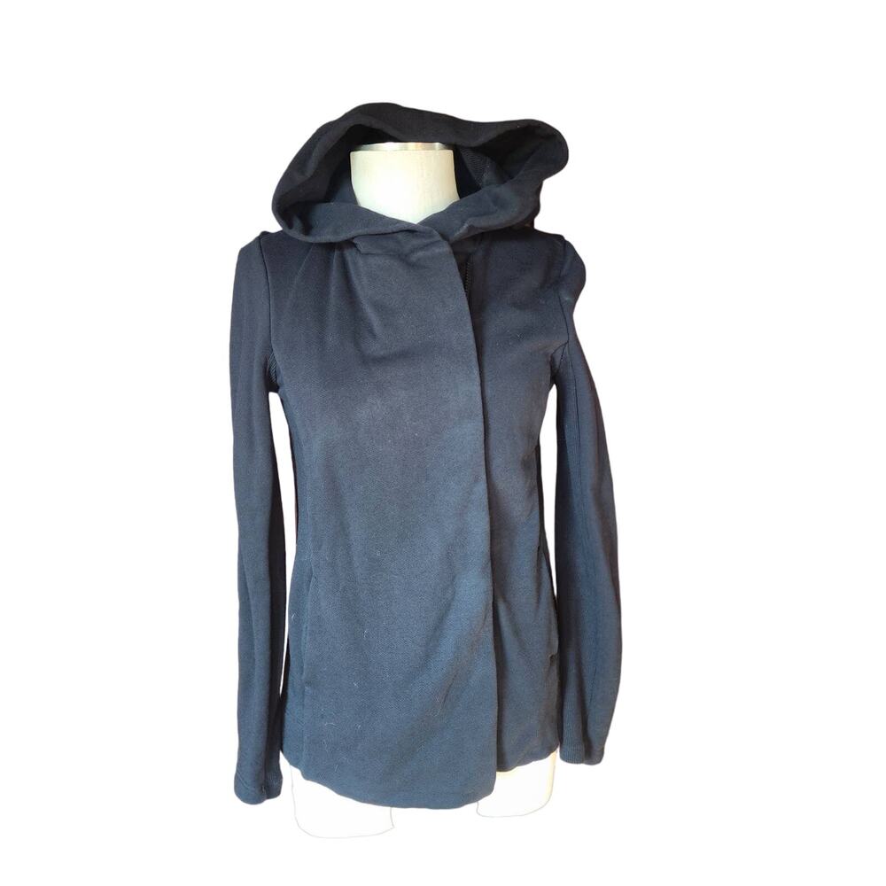 standard JAMES PERSE sz M(2) black zip front hooded jacket 100% stretch cotton